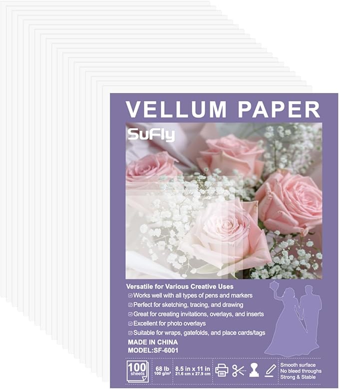 Vellum Paper 8.5 x 11 Translucent Printable, 100 Sheet（100gsm/68lb Vellum by SuFly