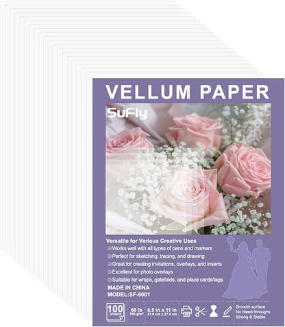 Vellum Paper 8.5 x 11 Translucent Printable, 100 Sheet（100gsm/68lb Vellum by SuFly