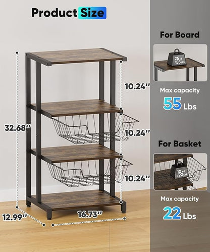 Media Stand with Two Detachable Baskets, 4-Tier AV Media Stand Corner Shelf - Image 4
