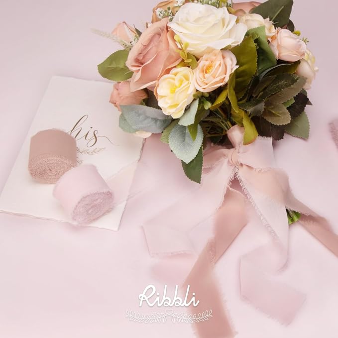 Ribbli Pale Blush Pink Chiffon Ribbon 1-1/2 inch x 20 Yard Handmade Fringe - Image 4