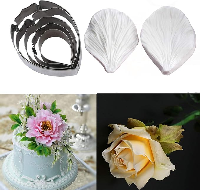 KALAIEN 5pcs Stainless Steel Peony Cutter 2pcs Fondant Silicone Mold Gumpaste - Image 6
