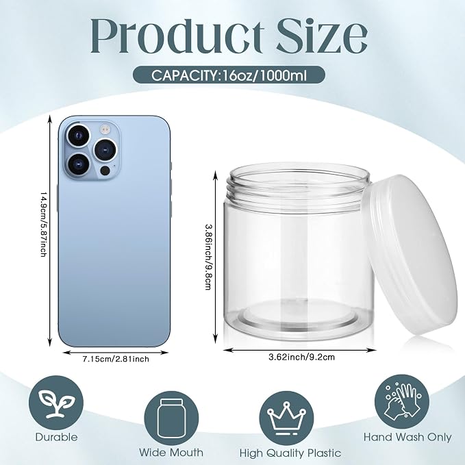 SATINIOR 12 Pack 16 oz Plastic Container Jars - Image 2