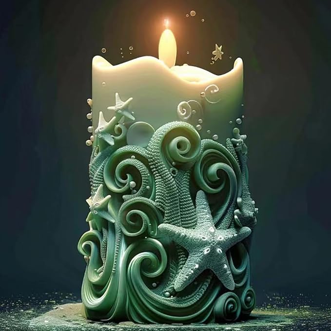 Starfish Shell Cylindrical Candle Mold, Marine Conch Silicone Mold, Wave Epoxy - Image 2