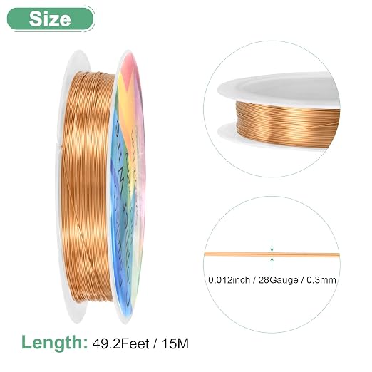 0.3 mm/28 Gauge Copper Wire for Jewelry Making, 49.2FT Copper Beading Craft - Image 3
