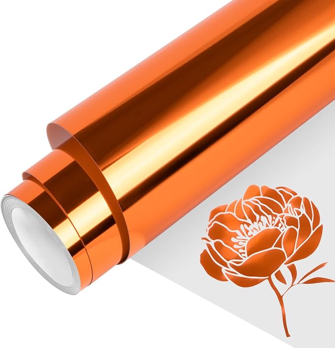 VINYL FROG Metallic Foil HTV Vinyl Roll 12" x5ft Orange Chrome Heat Transfer by VINYLFROG