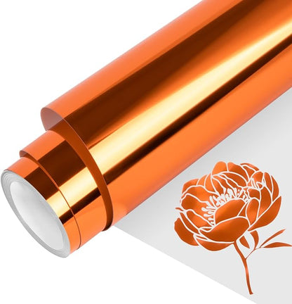 VINYL FROG Metallic Foil HTV Vinyl Roll 12" x5ft Orange Chrome Heat Transfer by VINYLFROG