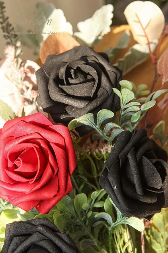 Floroom Artificial Flowers 50pcs Real Looking Black Foam Fake Roses - Image 4