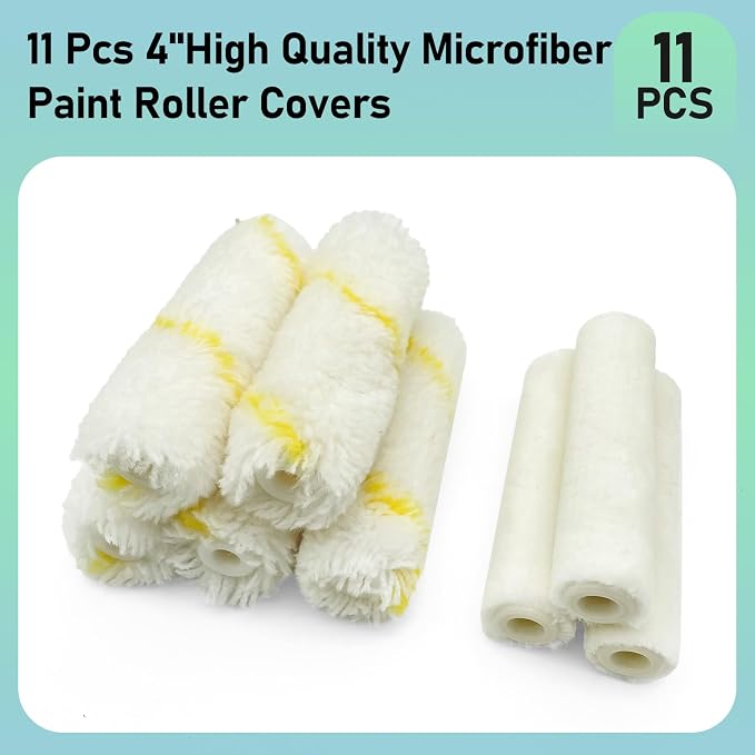 11 Pack Paint Roller Kit, 4 Inch Microfiber Paint Roller Covers, Mini Wool - Image 3