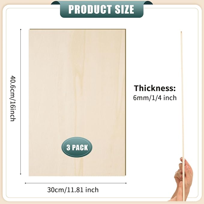 12 Pack 12 x 16 x 1/4 Inch-6mm Thick Basswood Sheets - Image 2
