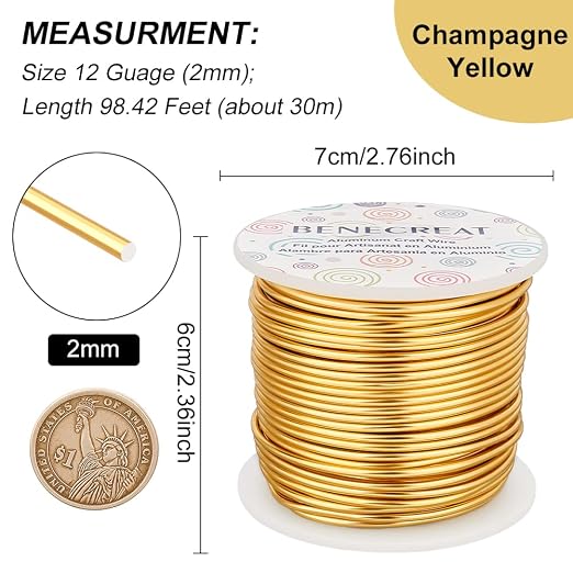 BENECREAT 12 17 18 Gauge Aluminum Wire - 100FT Gold Anodized Jewelry Craft Wire - Image 2