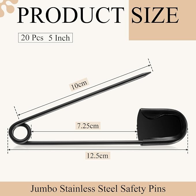 Juexica 20 Pcs 5 Inch Jumbo Stainless Steel Safety Pins Large Heavy Duty Huge - Image 2