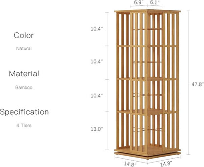 YOWOS Rotating Bookshelf Tower, 360 Display Spinning Bookcase, Bamboo Bookshelf - Image 2