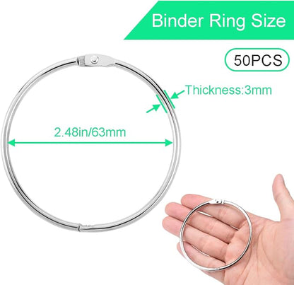 CooBigo 50 Pack Binder Rings, 2-1/2-Inch Metal Book Ring Holder - Image 2