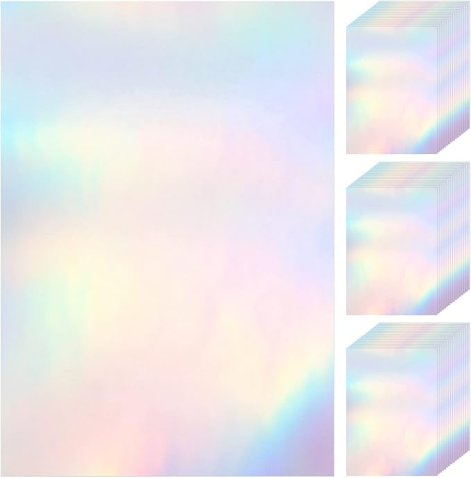 60 Sheets Holographic Laminate Sheets Clear Glitter A4 Size Vinyl Sticker Paper by Nezyo