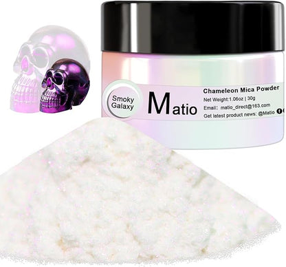 Matio Chameleon Mica Powder, 1.06oz/ 30g Smoky Galaxy White Chrome Powder by Matio