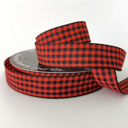 Red and Black Gingham Plaid Checked Ribbon 25 Yards Each Roll 100% Polyester - Image 7