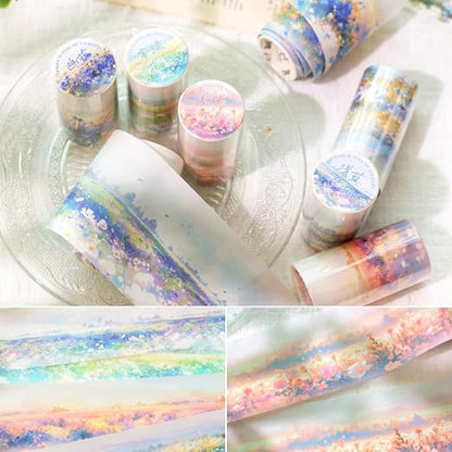 6Rolls Colorful Natural Scenery Washi Tape Set Scrapbook Supplies Spring Floral - Image 6