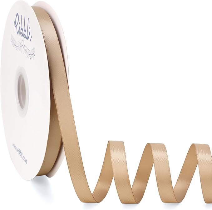 Ribbli Champagne Gold Satin Ribbon Double Faced Satin 1/2 Inch x Continuous 100 by Ribbli