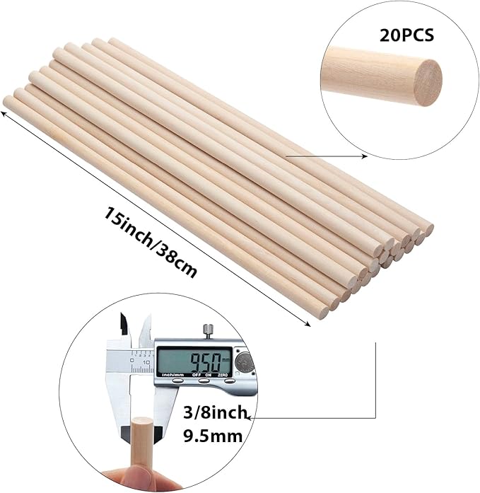 Wooden Dowels Round Wood Dowel Rods 3/8 x 15 Inch, Unfinished Hardwood Sticks - Image 2