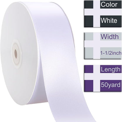 1-1/2 Inch White Ribbon, 50 Yards Craft Polyester Satin Ribbon Perfect - Image 2