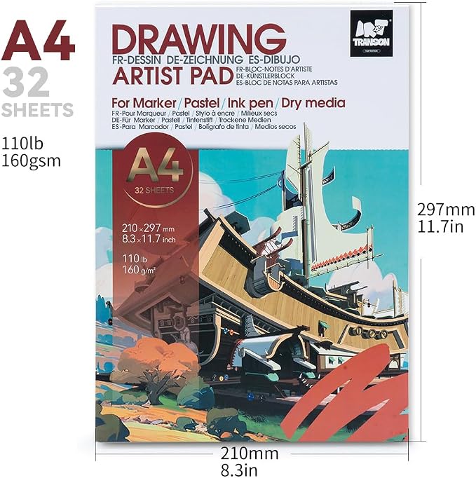 TRANSON Artist Mix Media Sketchbook Marker Pad, 8.3”x11.7” 32 Sheets A4 Art - Image 3
