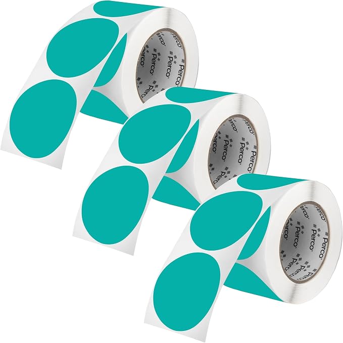 Perco Teal 3-Inch Round Circle Dot Sticker Labels by Perco