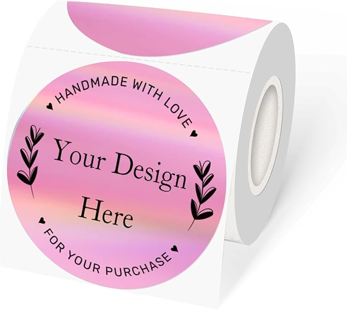 3" Circle Holographic Thermal Label Stickers Pink, Round Printable Rainbow by Unknown