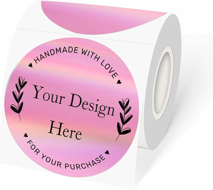 3" Circle Holographic Thermal Label Stickers Pink, Round Printable Rainbow by Unknown