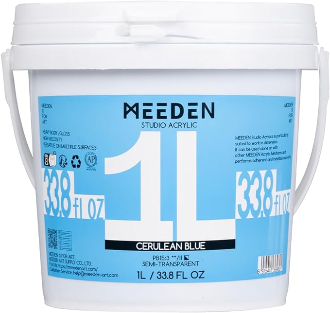 MEEDEN Cerulean Blue Acrylic Paint: 1 L /33.8 oz Heavy Body Gloss Non-Toxic by MEEDEN