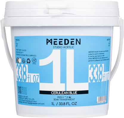 MEEDEN Cerulean Blue Acrylic Paint: 1 L /33.8 oz Heavy Body Gloss Non-Toxic by MEEDEN
