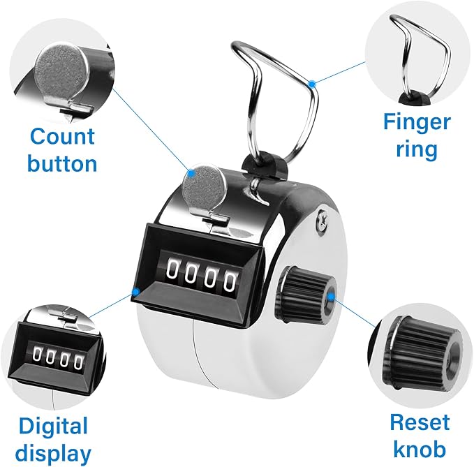 Tally Counter, 4-Digit Clicker Counter, Metal Hand Tally Counters Clicker Pitch - Image 3