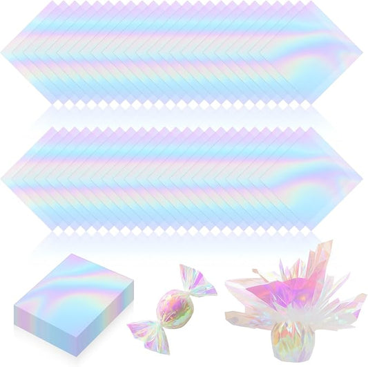 PEASUG 120 PCS Iridescent Cellophane Sheets, 7.5x7.5 Inches Holographic Candy by Unknown