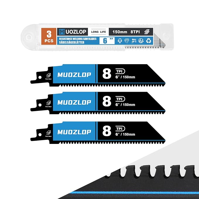 3 Pack 6 inch Reciprocating Saw Blades Set，8 TPI High Carbon Saw Blades by Unknown