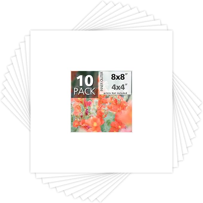 Mat Board Center, 8x8 for 4x4 White Photo Picture Mats by MatBoardCenter