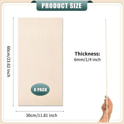 6 Pack 12 x 24 x 1/4 Inch-6mm Thick Basswood Sheets - Image 2