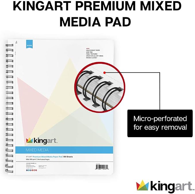 KINGART Mixed Media Sketchbooks, 11 x 14 Inches, 98lb/160gsm Acid-Free Paper - Image 4