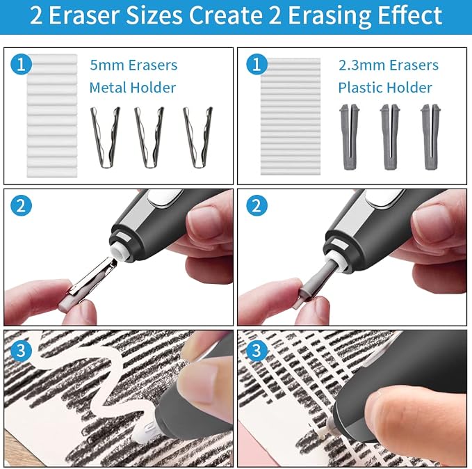 AFMAT Electric Eraser for Drawing, 140 Erasers Refills, Rechargeable Electric - Image 2