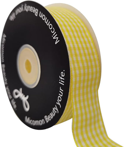 Yellow and White Gingham Ribbon Christmas Ribbon 25 Yards Each Roll 100% by Micomon