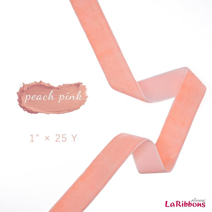 LaRibbons Thin Velvet Ribbon 1 Inch x 25 Yards, Peach Pink Velvet Ribbon - Image 5