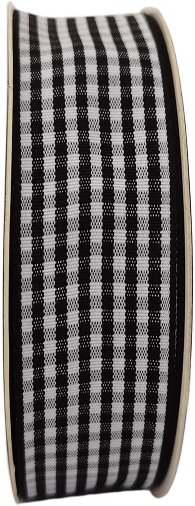1 Inch Black and White Woven Edge Gingham Ribbon 25 Yards Each Roll 100% - Image 3