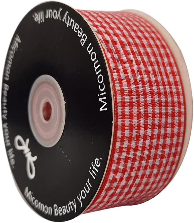 1.5 Inch Red and White Woven Edge 100% Polyester Gingham Ribbon 25 Yards Each - Image 2