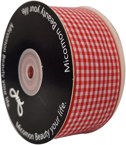 1.5 Inch Red and White Woven Edge 100% Polyester Gingham Ribbon 25 Yards Each - Image 2