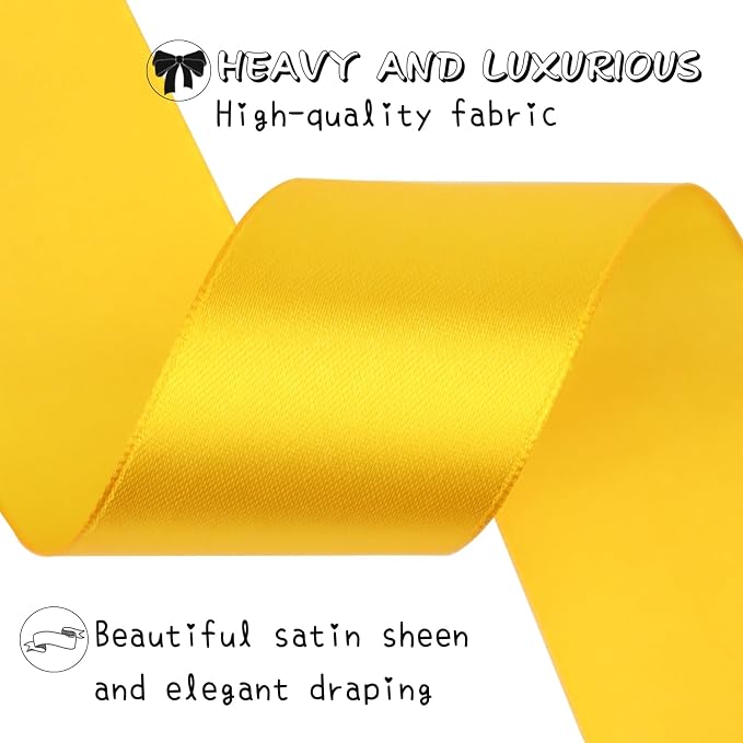 Yellow Solid Satin Ribbon 1-1/2 Inch 25 Yards Solid Polyester Fabric Ribbon - Image 4