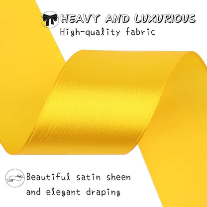 Yellow Solid Satin Ribbon 1-1/2 Inch 25 Yards Solid Polyester Fabric Ribbon - Image 4