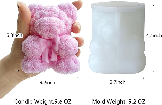 Bowtie Rose Bear Candle Mold - Image 3