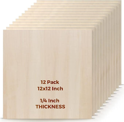 Basswood Sheets 12 Pack 12×12 x 1/4 Inch Unfinished Plywood Sheets Thin Craft by Jusnboir