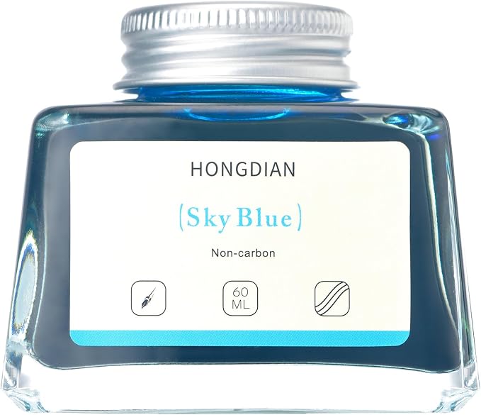 Hongdian Fountain Pen Bottled Ink Sky Blue Color, 60ml Non Carbon Inkwell Bottle - Image 2