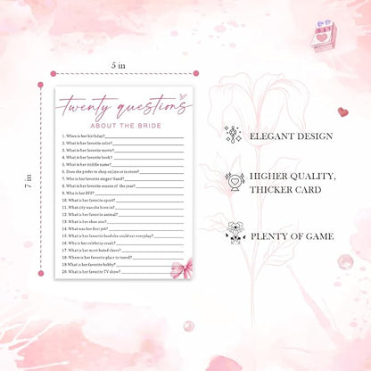 Wedding Shower Games Cards, Twenty Questions About The Bride, Bridal Shower - Image 2