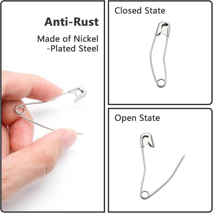 300Pcs Curved Safety Pins Size 1, 1-1/16 inch / 27mm Quilting Basting Pins - Image 3