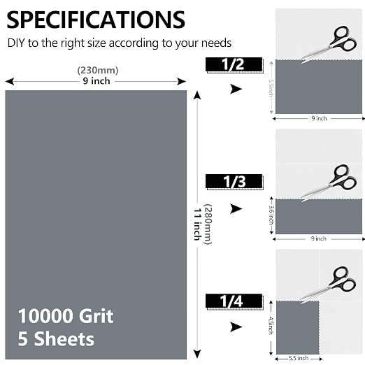 10000 Grit Sandpaper, 9 x 11 Inch Wet Dry Sand Paper Hand Abrasive Sanding - Image 2